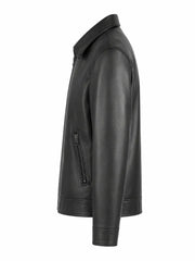 Modern Men's Collared Black Leather Jacket