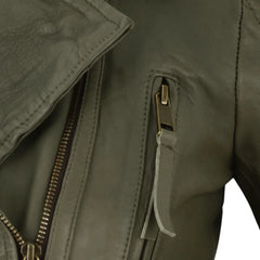 Modern Olive Green Fitted Leather Jacket for Women