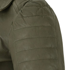 Modern Olive Green Fitted Leather Jacket for Women