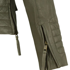Modern Olive Green Fitted Leather Jacket for Women