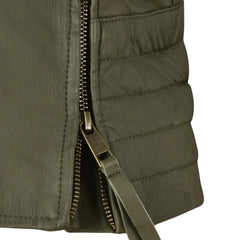 Modern Olive Green Fitted Leather Jacket for Women