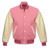 Pink Leather and Fleece Varsity Jacket