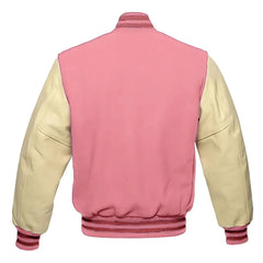 Pink Leather and Fleece Varsity Jacket