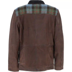 Plaid Wool & Leather Jacket For Men