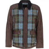 Plaid Wool & Leather Jacket For Men