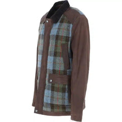 Plaid Wool & Leather Jacket For Men