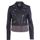 Sleek Black Zipper Leather Jacket for Women