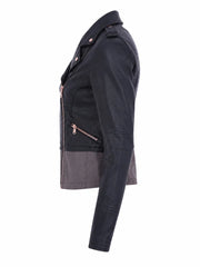 Sleek Black Zipper Leather Jacket for Women Left