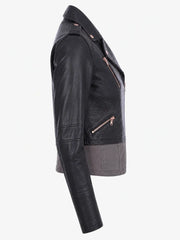 Sleek Black Zipper Leather Jacket for Women Right