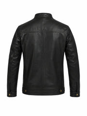 Slimfit Black Leather Jacket for Men Back