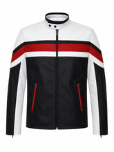 Sporty Men’s White Leather Jacket Front