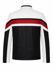 Sporty Men’s White Leather Jacket Back