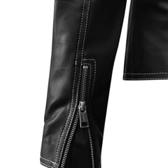 Women's Black and White Color Block Leather Jacket