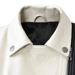 Women's Black and White Color Block Leather Jacket