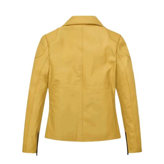 Trendy Yellow Leather Jacket for Women