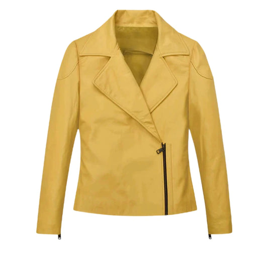 Trendy Yellow Leather Jacket for Women