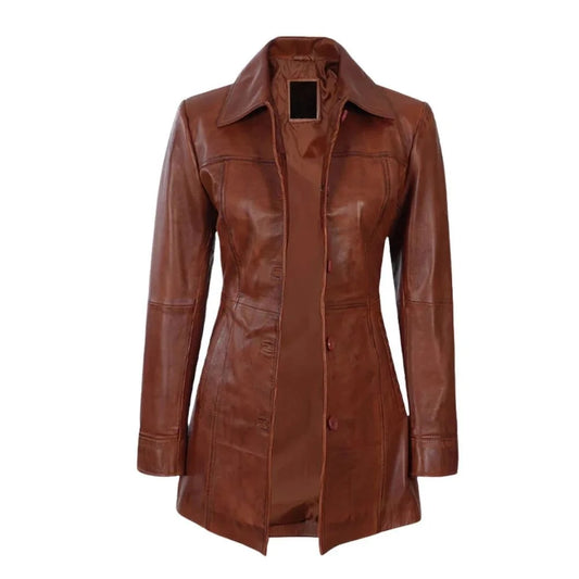 Vintage-Inspired Brown Leather Jacket for Women