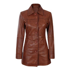 Vintage-Inspired Brown Leather Jacket for Women