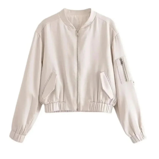 White Women's Casual Bomber Jacket