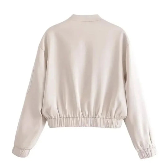 White Women's Casual Bomber Jacket