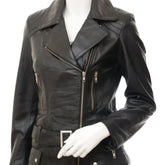 Women Black Belted Leather Jacket