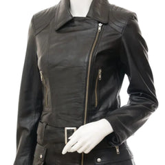 Women Black Belted Leather Jacket