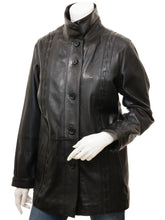 Women Black Button-Up Leather Coat