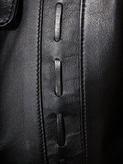 Women Black Button-Up Leather Coat