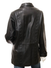 Women Black Button-Up Leather Coat