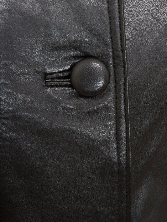 Women Black High-Collar Leather Coat