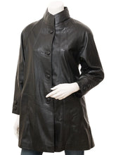 Women Black High-Collar Leather Coat