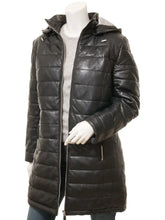 Women's Black Hood Puffer Leather Coat