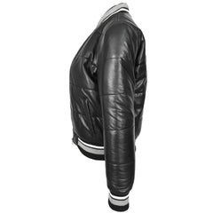 Women Black Leather Bomber Jacket