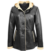 Women Black Leather Hooded Jacket