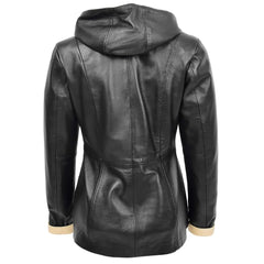 Women Black Leather Hooded Jacket