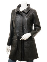 Women Classic Black Leather Long Coat