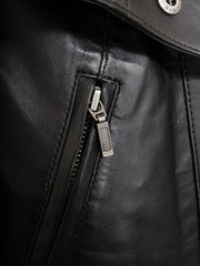 Women Classic Black Leather Long Coat