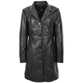 Women Black Leather Long Coat