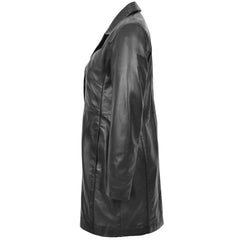 Women Black Leather Long Coat