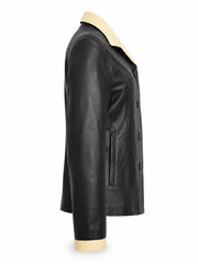 Women Black Leather Office Coat