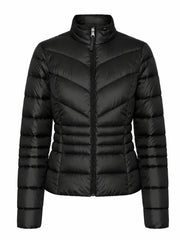 Women Black Puffer Jacket with Quilted Design