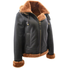 Women Black Shearling Aviator Jacket