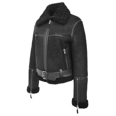 Women Black Shearling Bomber Jacket