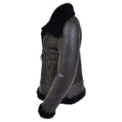 Women Brown Quilted Leather Shearling Jacket