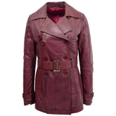 Women Burgundy Long Trench Coat