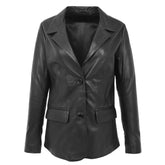 Women's Black Leather Two-Button Blazer