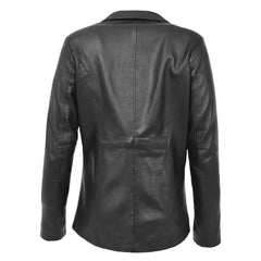 Women Elegant Black Leather Coat