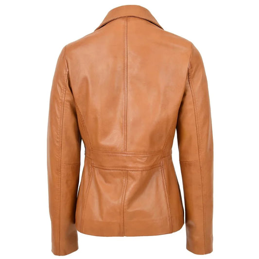 Women Elegant Tan Leather Coat