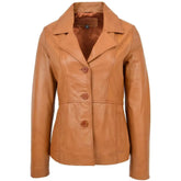 Women's Tan Leather Three-Button Coat