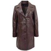 Women Long Brown Leather Coat